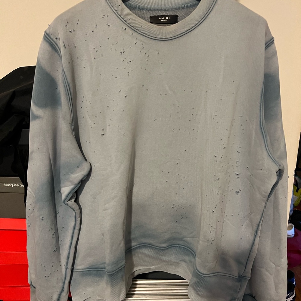 NWOT Amiri Washed Shotgun Crew Sweater Light Blue 2XL